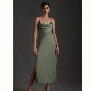 BHLDN Cali Satin Cowl-Neck Midi Slip Dress Anthropologie Size 2